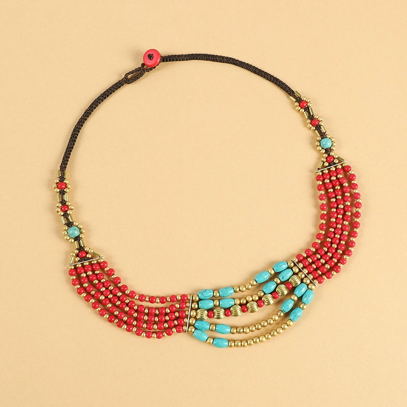 Original Design Retro Exotic Tibetan Nepalese Necklace Hand-woven Ethnic Style Multi-layer Forehead Headdress for Women