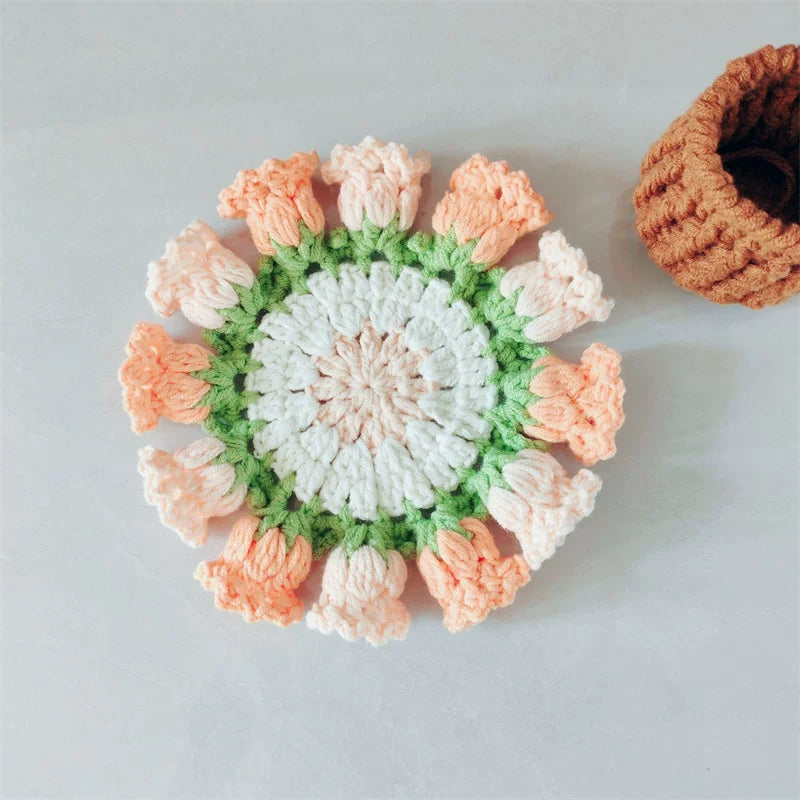 Hand Crocheted Wool Lily of The Valley Coaster Thermal Insulation Pad Small Bouquet for Girls Gifts