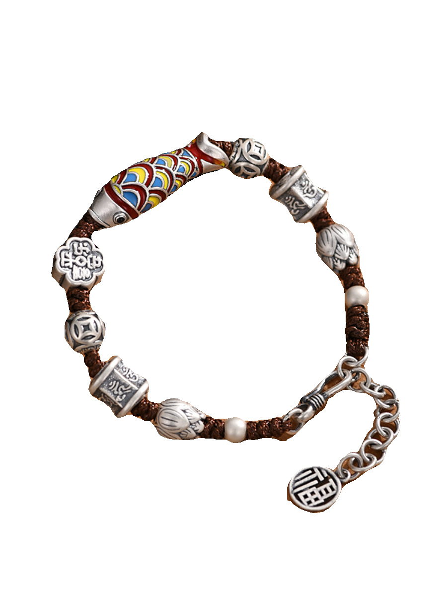 New Fashion Enamel Koi Bracelet Men's and Women's Retro Ethnic Style Woven Shore Hand Rope