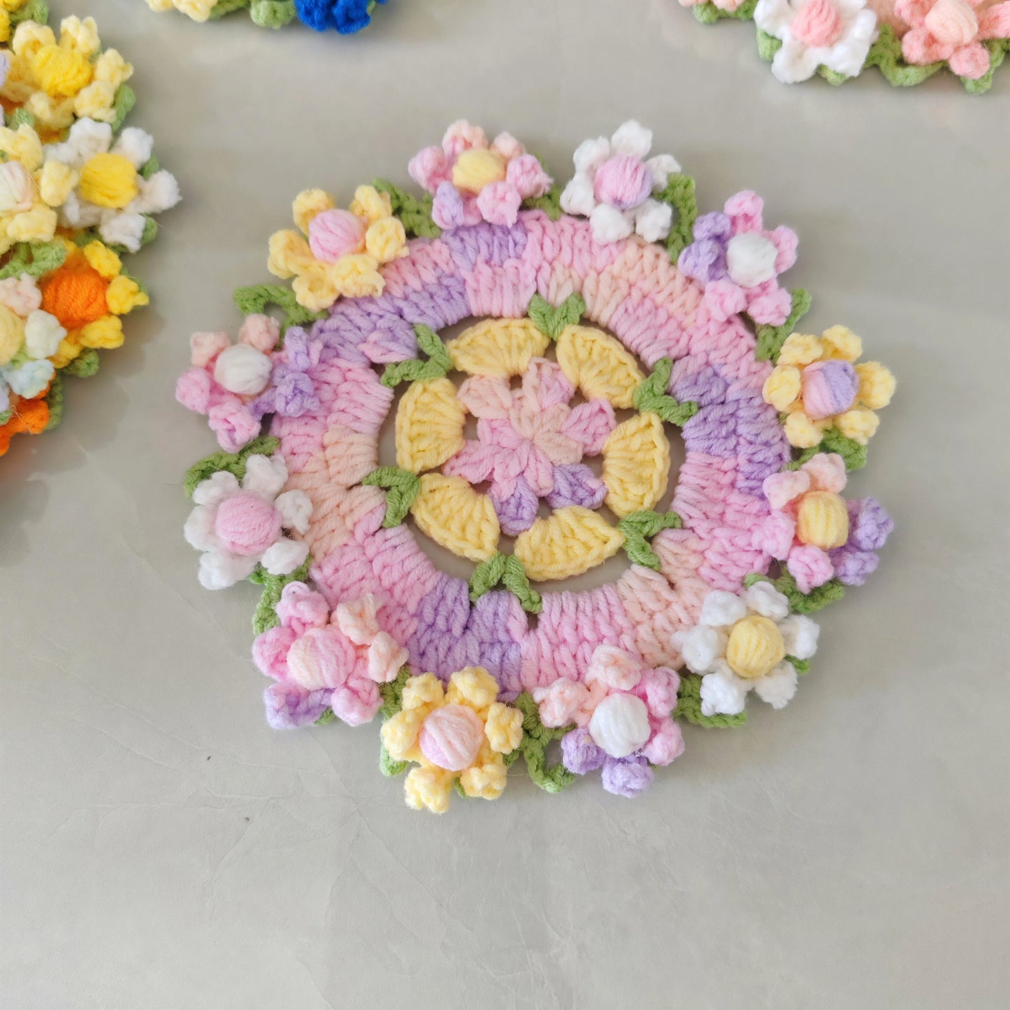 Hand Crocheted Wool Lily of The Valley Coaster Thermal Insulation Pad Small Bouquet for Girls Gifts