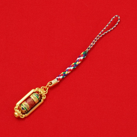Tibetan Wheel Prayer Tube Brass Material Mobile Phone Keychain Bag Pendant, Ethnic Style Jewelry