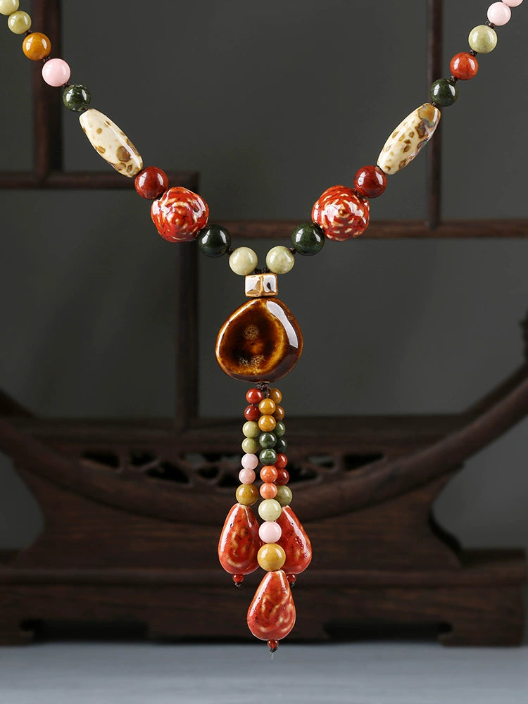 Ethnic Style High-end Ceramic Sweater Chain Women's Long Versatile Pendant Autumn and Winter Necklace 2023 New Jewelry Pendant