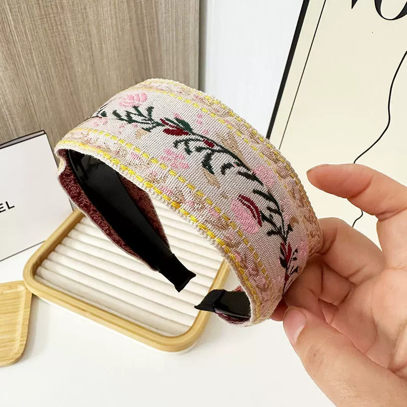 Bohemian Embroidered Headband Retro Ethnic Style Toothed Non-slip Headband Hairpin Large Flower Hair Accessories
