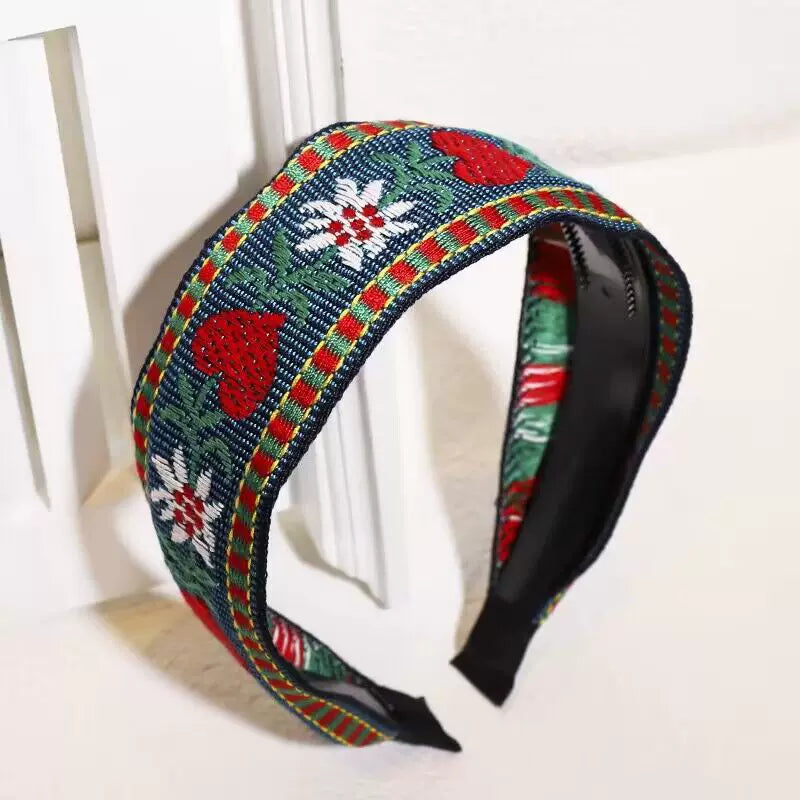 Bohemian Embroidered Headband Retro Ethnic Style Toothed Non-slip Headband Hairpin Large Flower Hair Accessories
