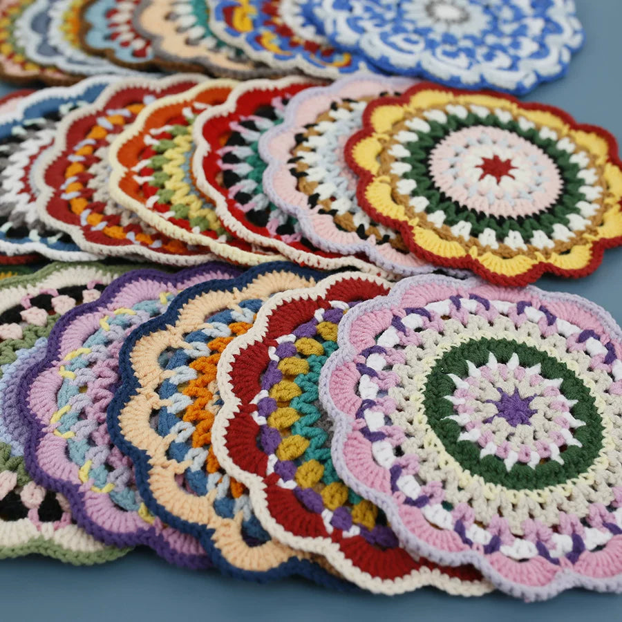 Non-slip Hand-woven Exquisite Large Coaster Sweet Wool Crocheted Vase Mat New Handmade Knitted Flower