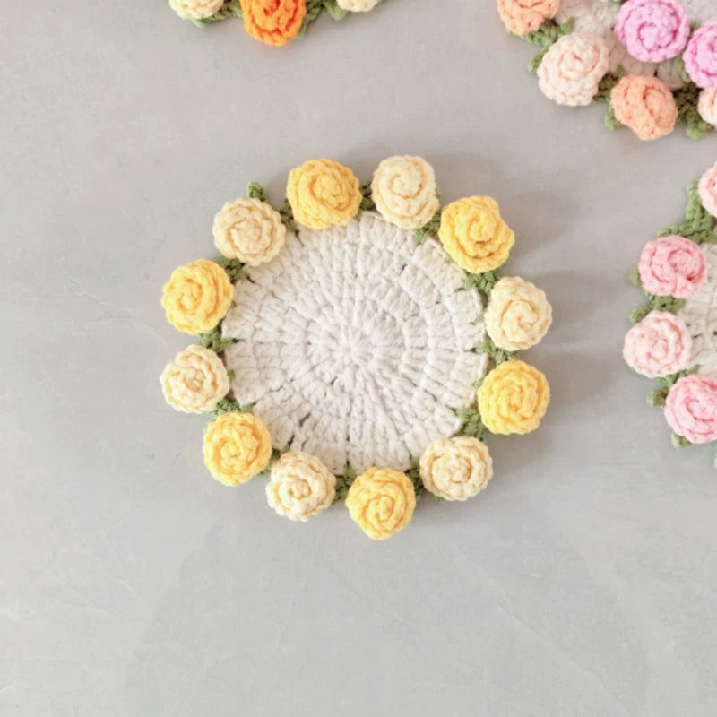 Hand Crocheted Wool Lily of The Valley Coaster Thermal Insulation Pad Small Bouquet for Girls Gifts