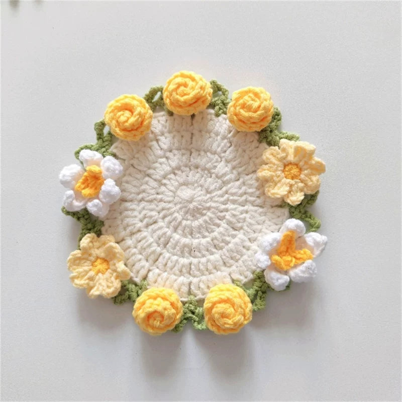 Hand-crocheted Coaster Finished Product, Flower Wool, Flower Insulation Pad - emogogo