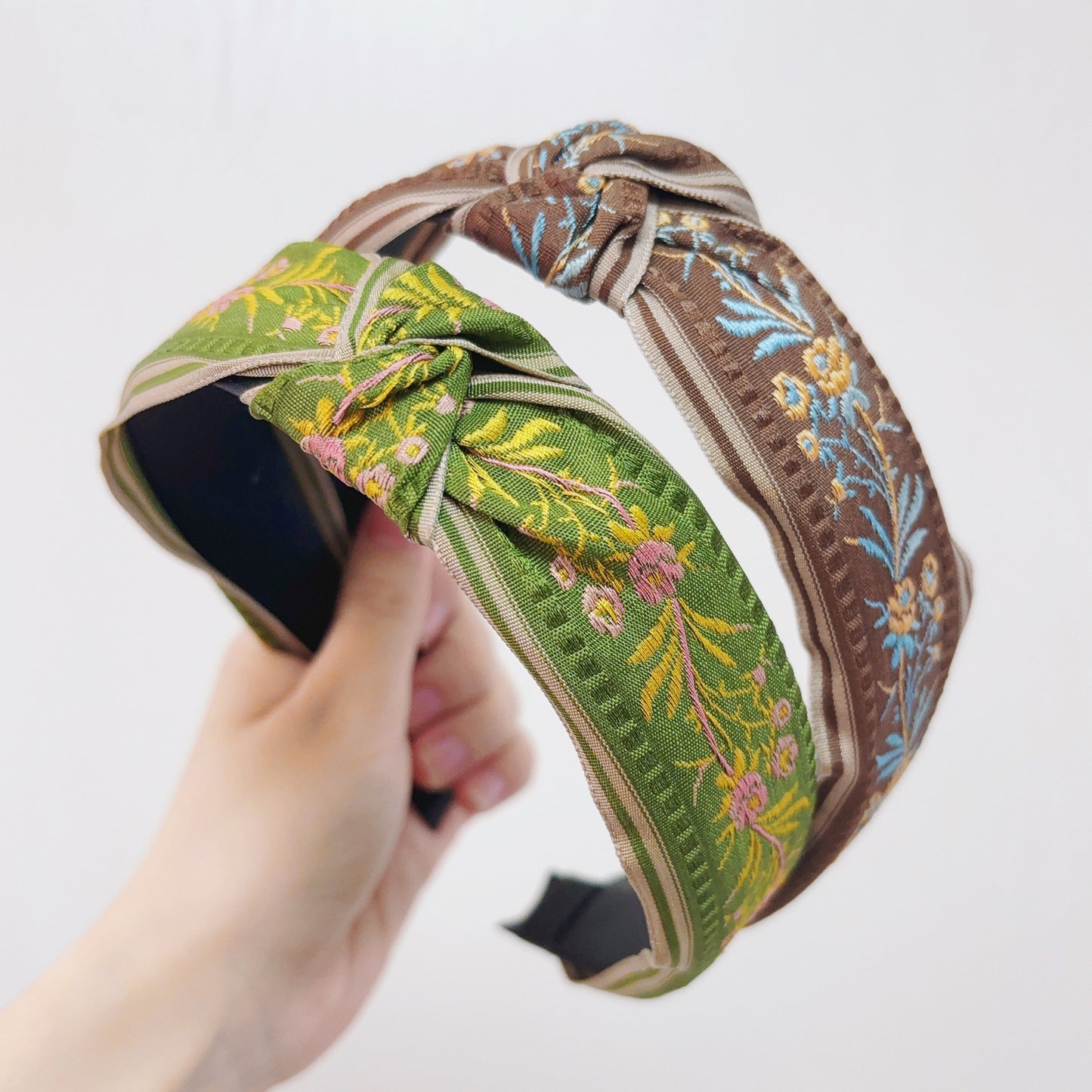 Ethnic Style Embroidery Headband, Retro Hair Accessories, Knotted in The Middle, Wide Edge Headband