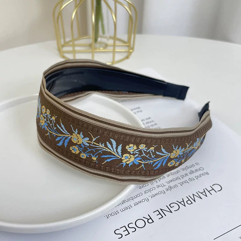 Bohemian Embroidered Headband Retro Ethnic Style Toothed Non-slip Headband Hairpin Large Flower Hair Accessories