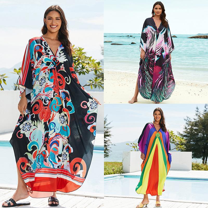 New Printed Chest Knitted Beach Cover Up Loose Oversized Vacation Sun Protection Shirt Bikini Cover Up