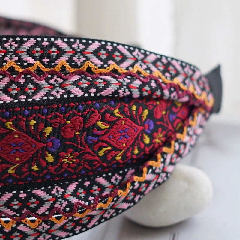Variable Width Exquisite Embroidery Ethnic Style Headband, Wide Edge Headband Women's New Model
