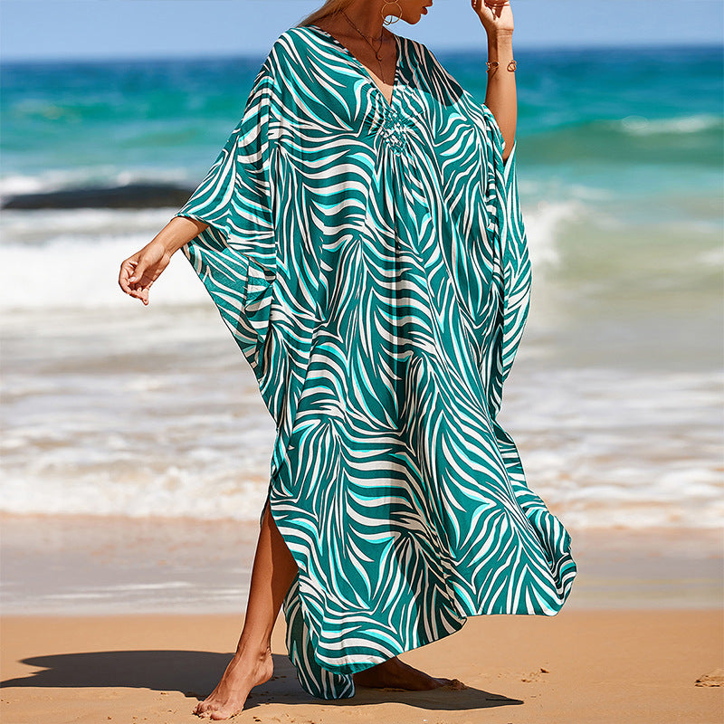Summer Cotton Printed Beach Blouse Vacation Casual Bikini Sunscreen Beach Skirt