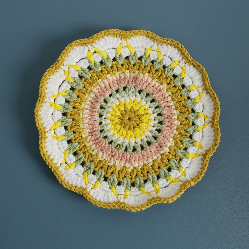 Non-slip Hand-woven Exquisite Large Coaster Sweet Wool Crocheted Vase Mat New Handmade Knitted Flower