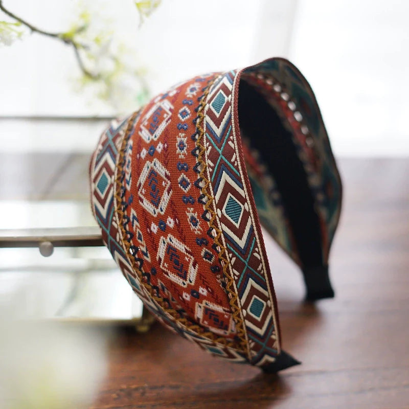 Variable Width Exquisite Embroidery Ethnic Style Headband, Wide Edge Headband Women's New Model