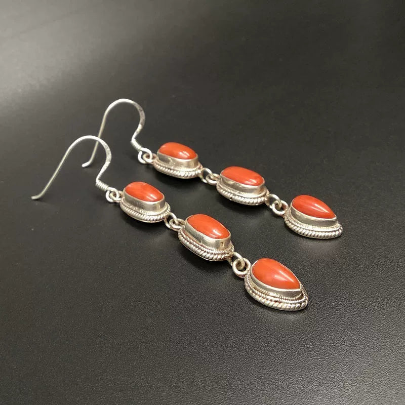 Niche Nepalese Style Handmade Jewelry Coral Stone Fashion Women's Tibetan Style Personality Creative Retro Ethnic Style Earrings