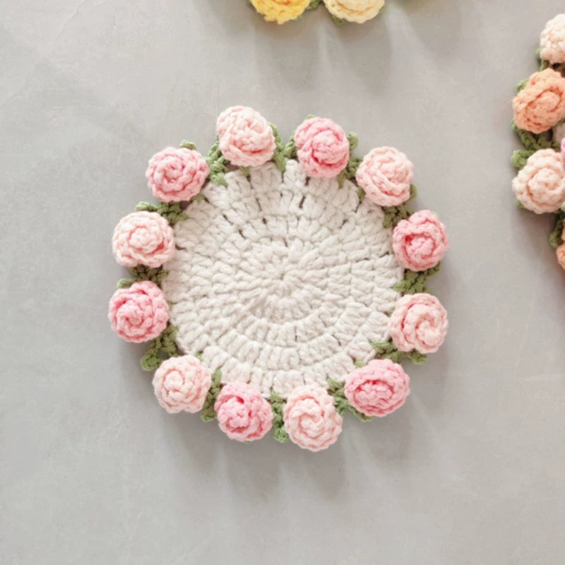 Hand Crocheted Wool Lily of The Valley Coaster Thermal Insulation Pad Small Bouquet for Girls Gifts