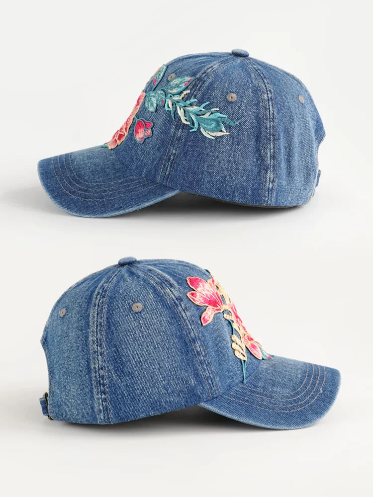 Fashion Versatile Ethnic Style Embroidery Flower Denim Baseball Cap Women's Autumn Sunscreen Shade Cap