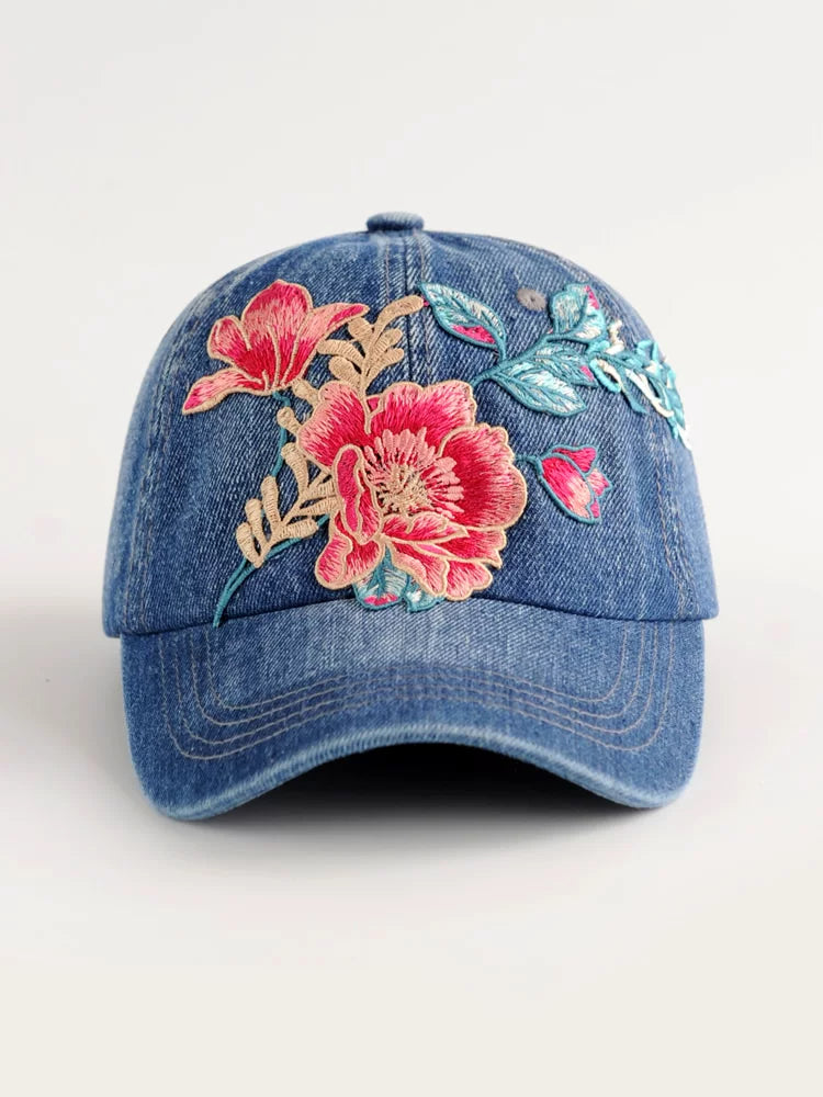 Fashion Versatile Ethnic Style Embroidery Flower Denim Baseball Cap Women's Autumn Sunscreen Shade Cap