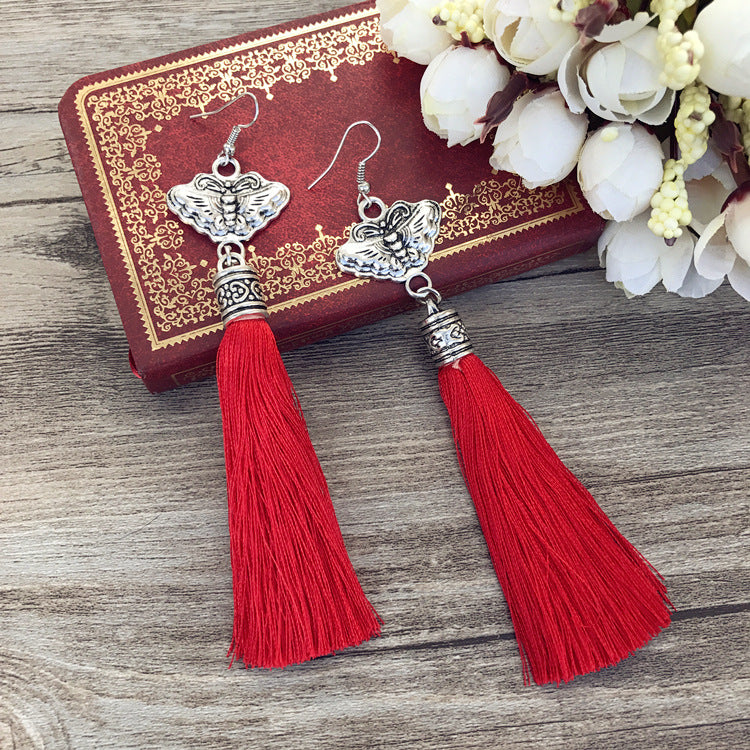 National Style Embroidered Tassel Earrings Retro Fashion Chime Earrings Ethnic Style Versatile Earrings