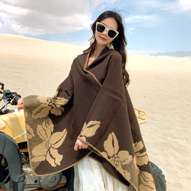 Tibetan Cold Protection Thickened Split Shawl Cloak Autumn and Winter Long Warm Scarf Women's Cloak