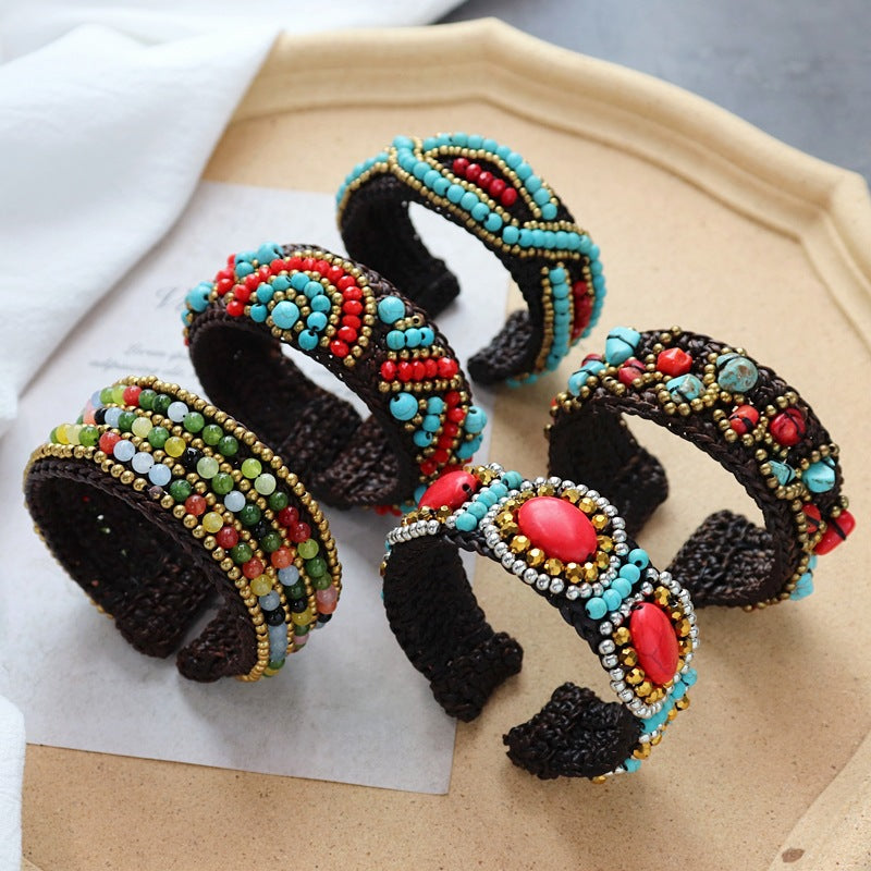 Handmade Bohemian Ethnic Style Bracelet Woven Natural Stone Retro Personalized Tibetan Bracelet Accessories