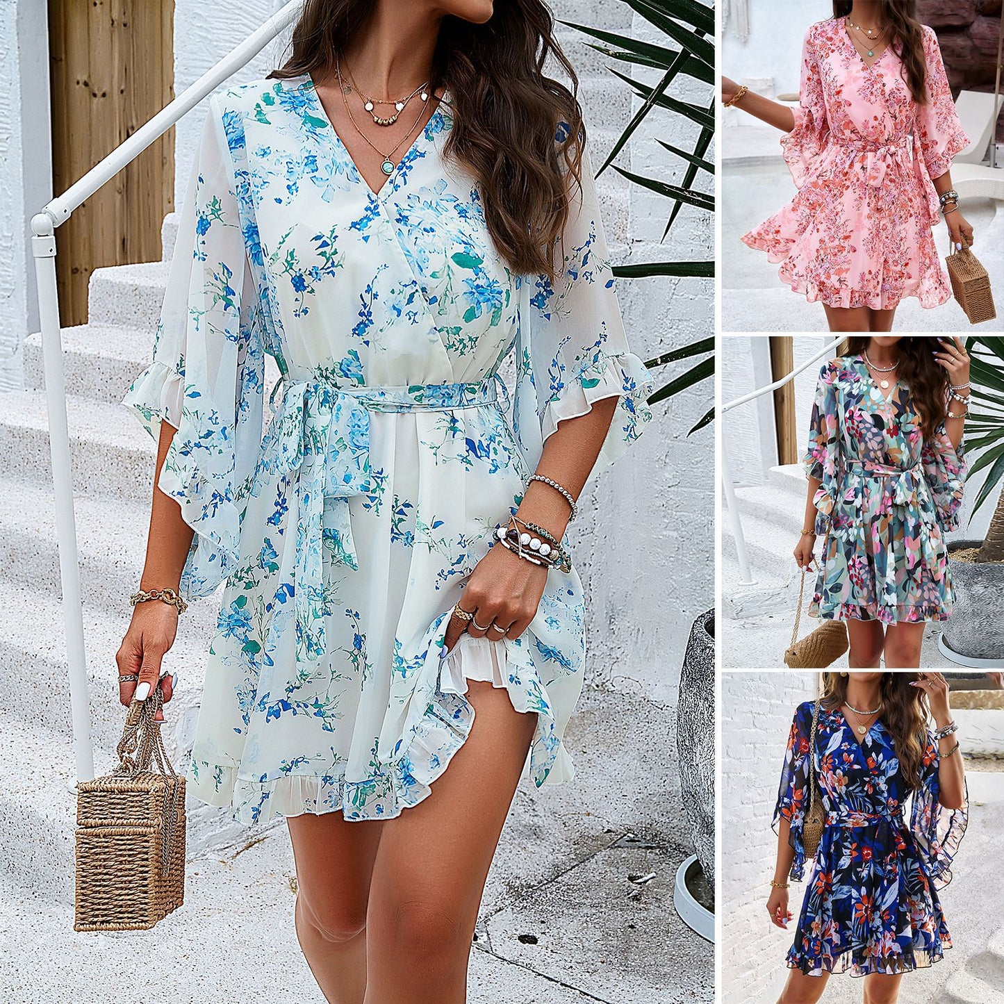 Women's Dress Spring and Summer Elegant Printed Lace Dress