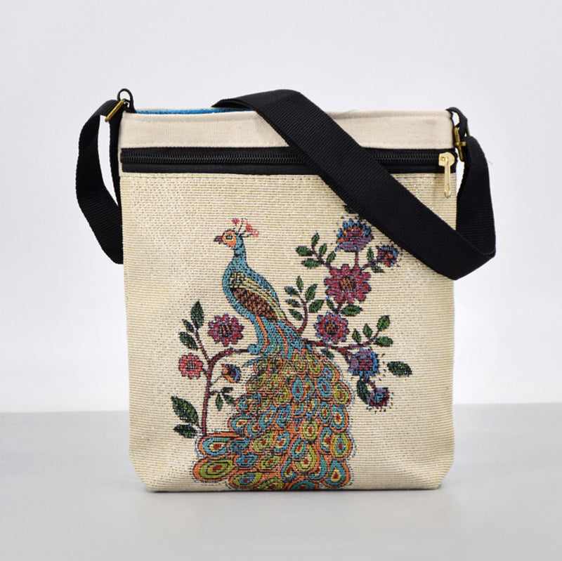 Woven Flower Cloth Bags, Retro Mobile Phone Change Bags, Two-layer Black Belts