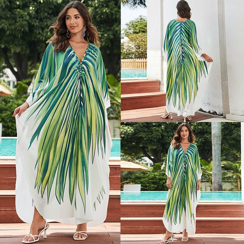 New Printed Chest Knitted Beach Cover Up Loose Oversized Vacation Sun Protection Shirt Bikini Cover Up