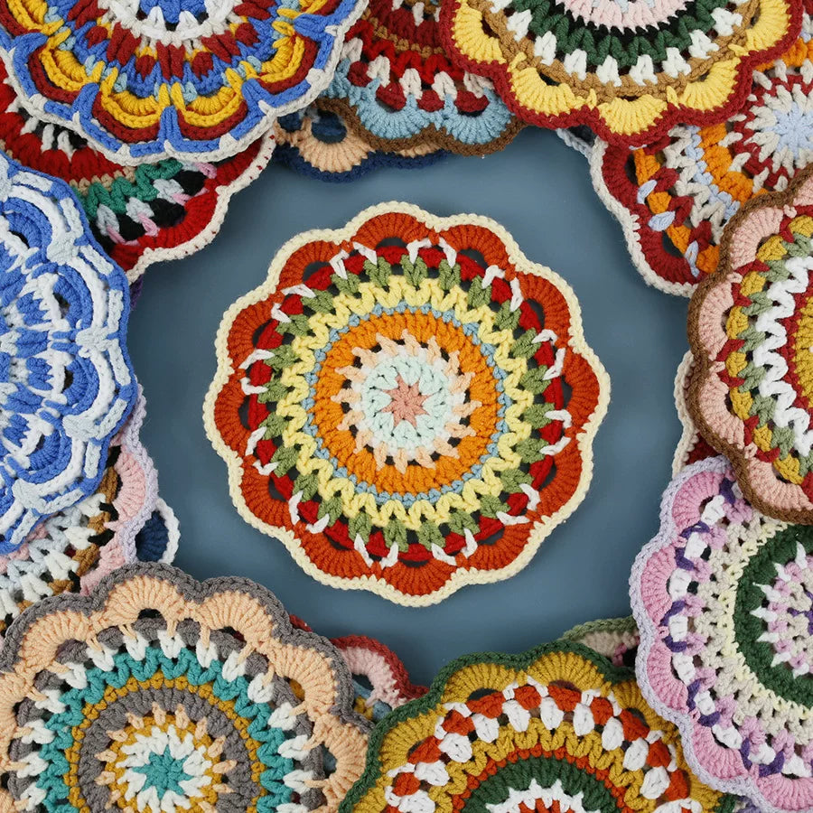 Non-slip Hand-woven Exquisite Large Coaster Sweet Wool Crocheted Vase Mat New Handmade Knitted Flower