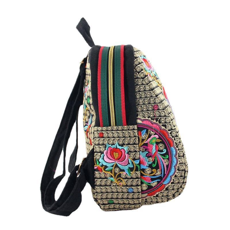 Ethnic Embroidery Bag Embroidered Canvas Shoulder Color Backpack