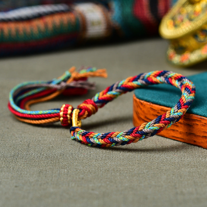 Hand-woven Tibetan Five-way Hand Rope Hand-rubbed Cotton Four-strand Bracelet Jewelry Retro Ethnic Style Bracelets for Men and Women.