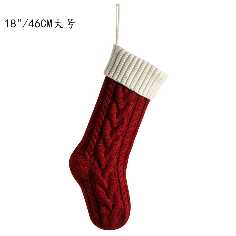 Knitted Christmas gift bag Decorative stockings Christmas stockings Hanging piece Color matching enlarged stagger Fried Dough Twists large capacity gift bag