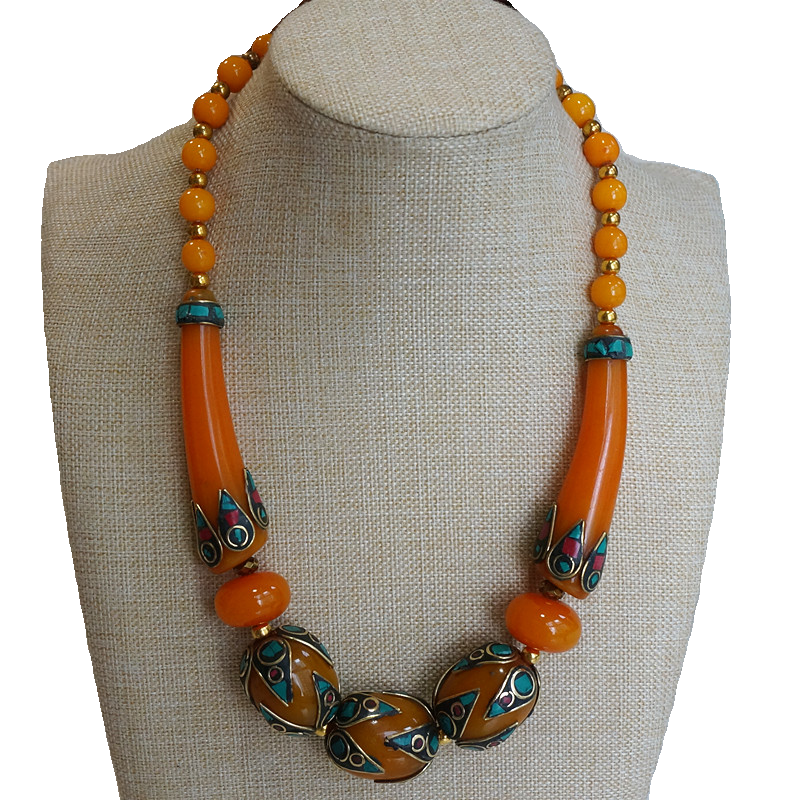 Ethnic Style Tibetan Accessories, Exaggerated Style Big Beads Nepalese Handmade Short Necklaces, Collarbone Chains