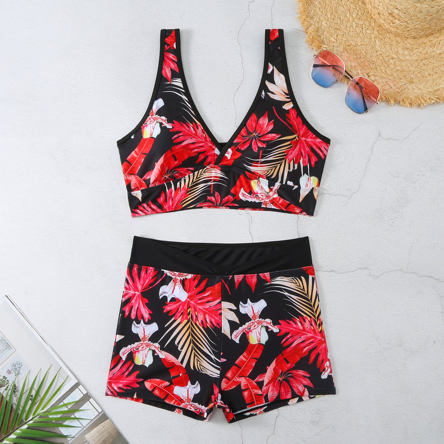 New Swimsuit Printing V-shaped Ladies Split Bikini