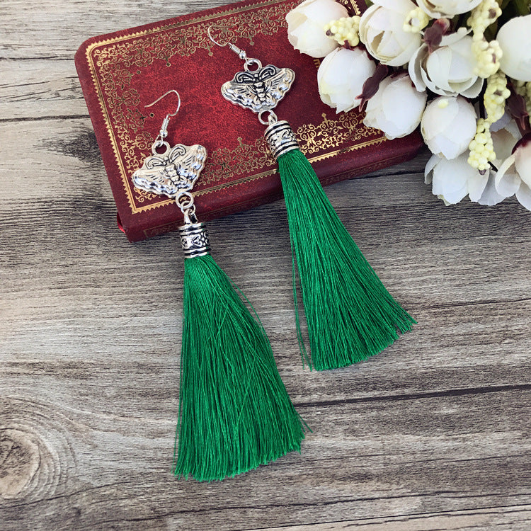 National Style Embroidered Tassel Earrings Retro Fashion Chime Earrings Ethnic Style Versatile Earrings