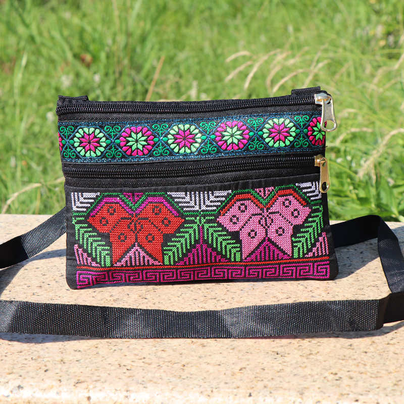 Ethnic Embroidery Single Shoulder Crossbody Bag Double Layer Zipper Bag