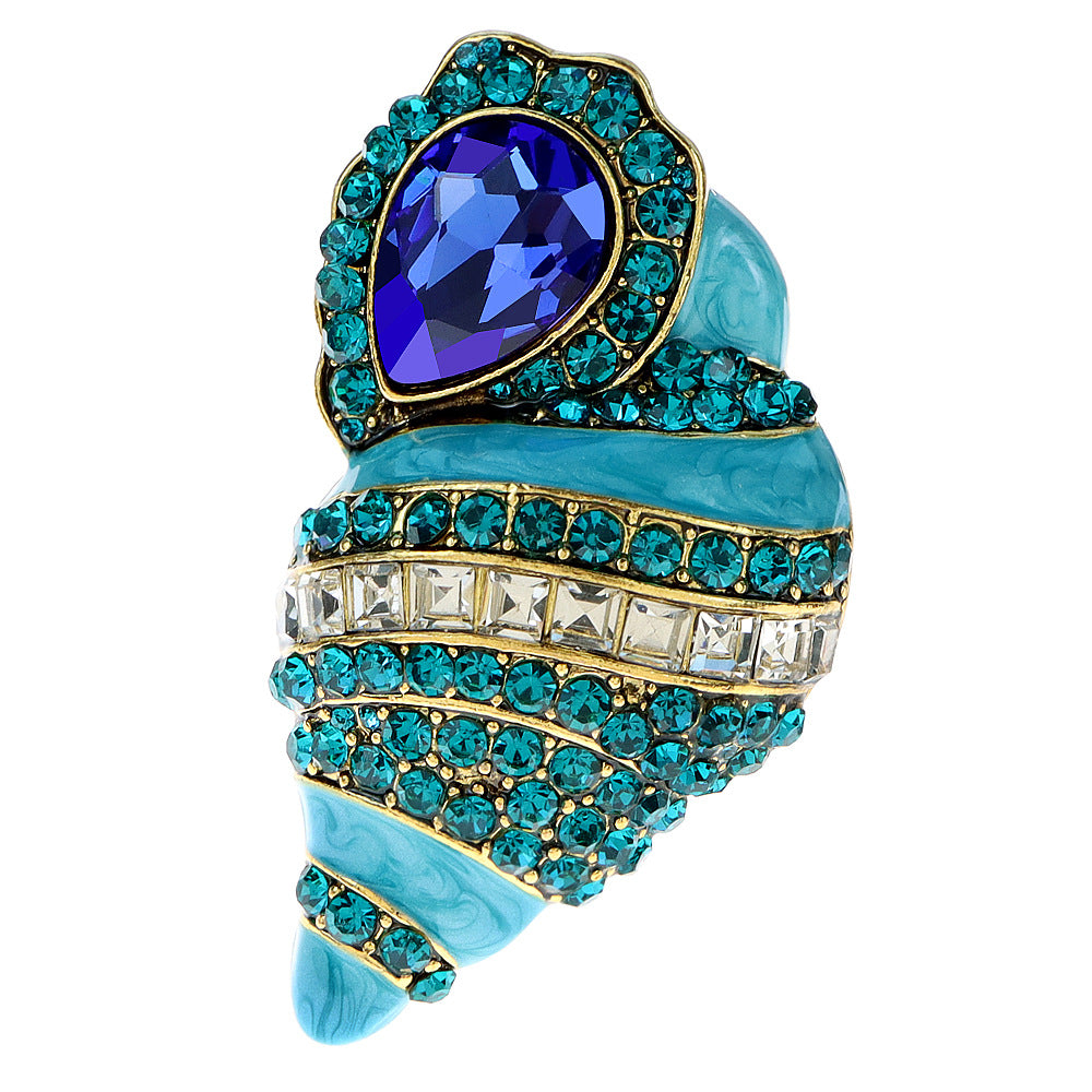 Retro New Style Diamond Inlaid Conch Brooch Huayou Enamel Brooch