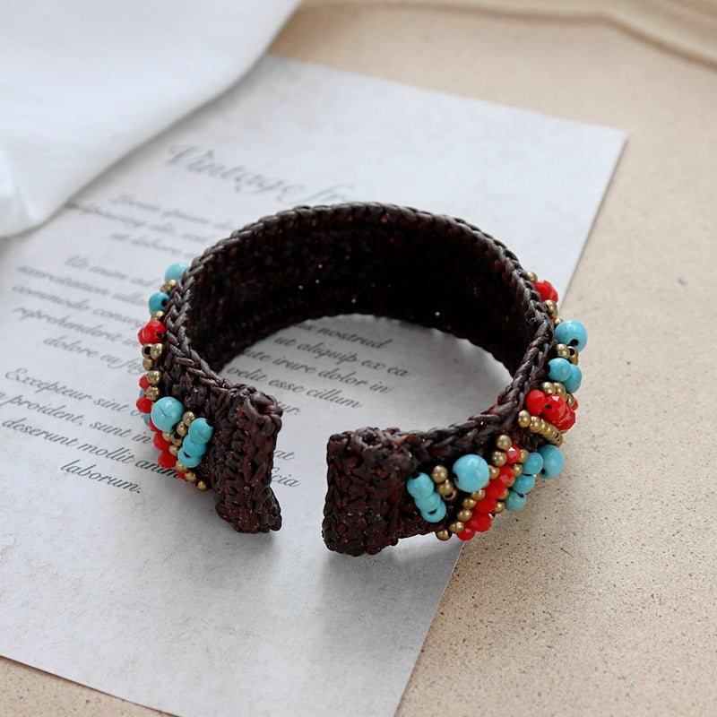 Handmade Bohemian Ethnic Style Bracelet Woven Natural Stone Retro Personalized Tibetan Bracelet Accessories