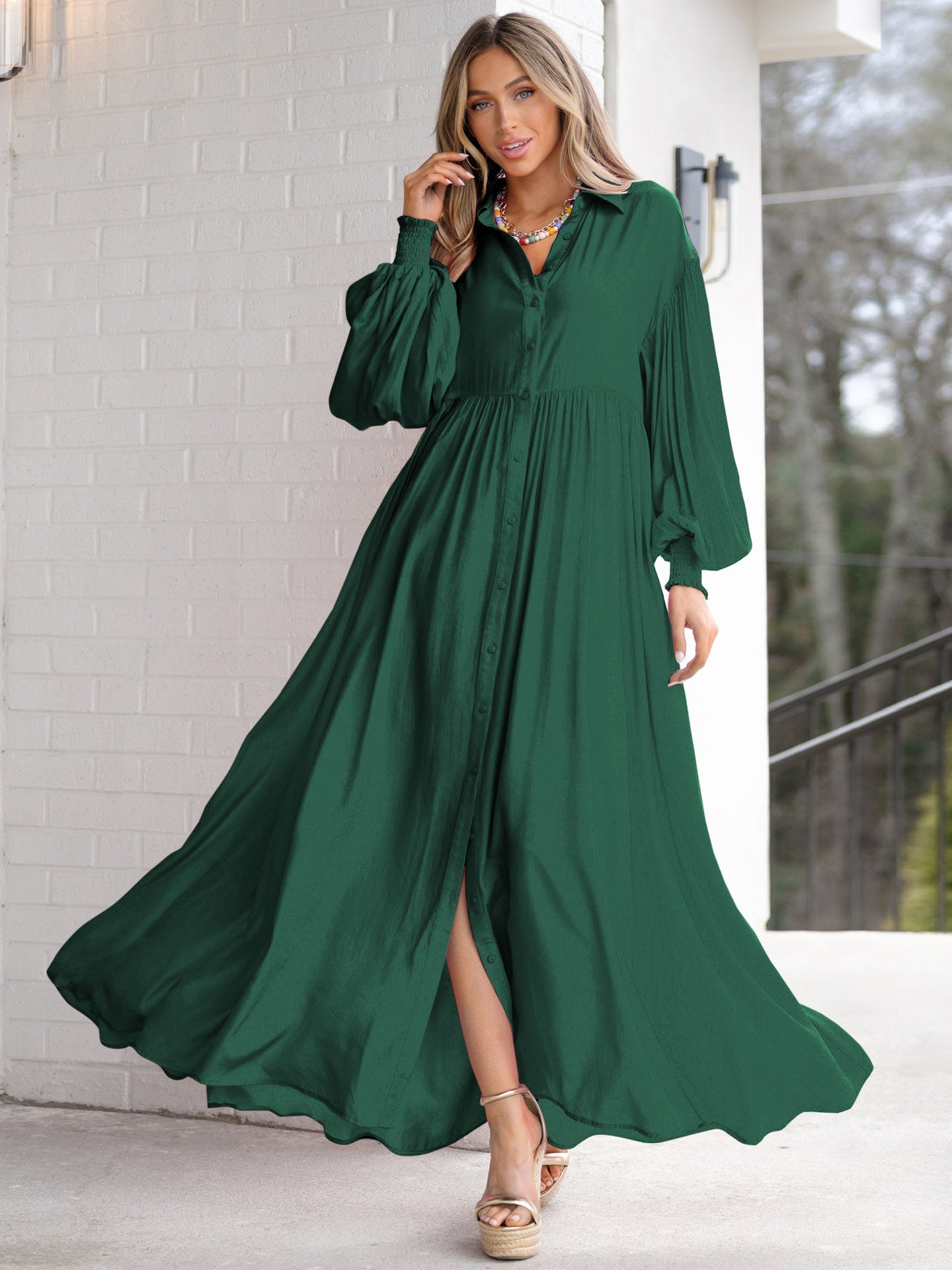 Autumn and Winter New Product Long Solid Color Dress Button Long Dress Loose Oversized Swing Skirt