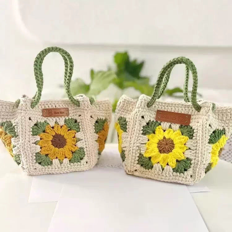 Grid Small Square Bag Wool Knitting Bag