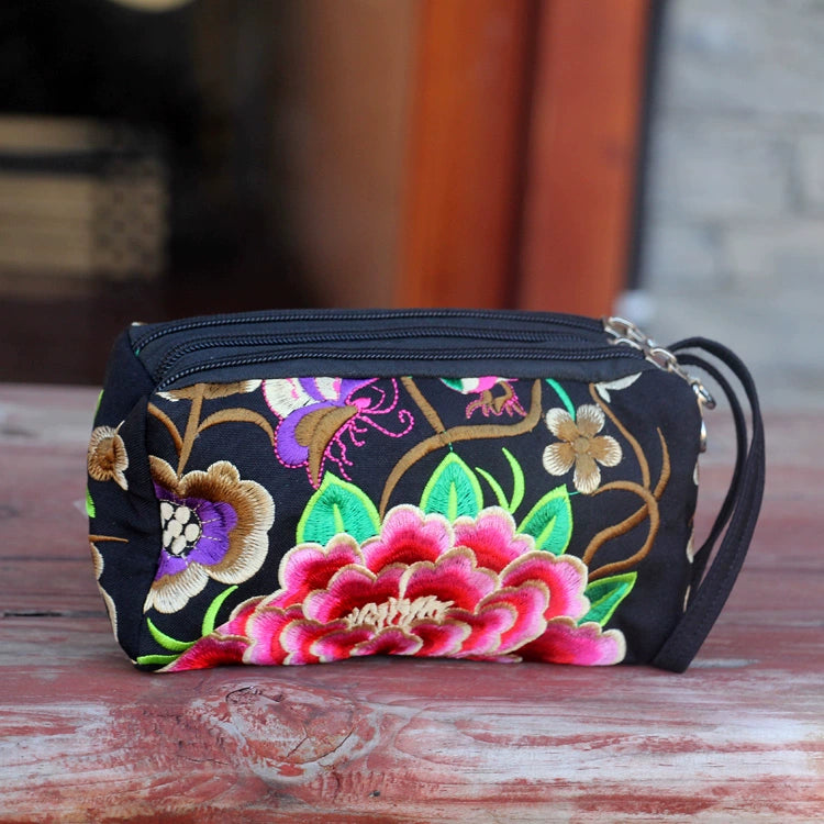 Ethnic Bag Fashion Fabric Coin Purse Embroidered Multi-layer Zipper Bag Clutch Bag