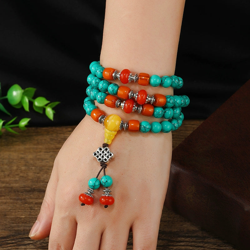 Tibetan Ethnic 108 Turquoise Bracelets for Men and Women High-end Beeswax Sweater Chain Beads Bracelet