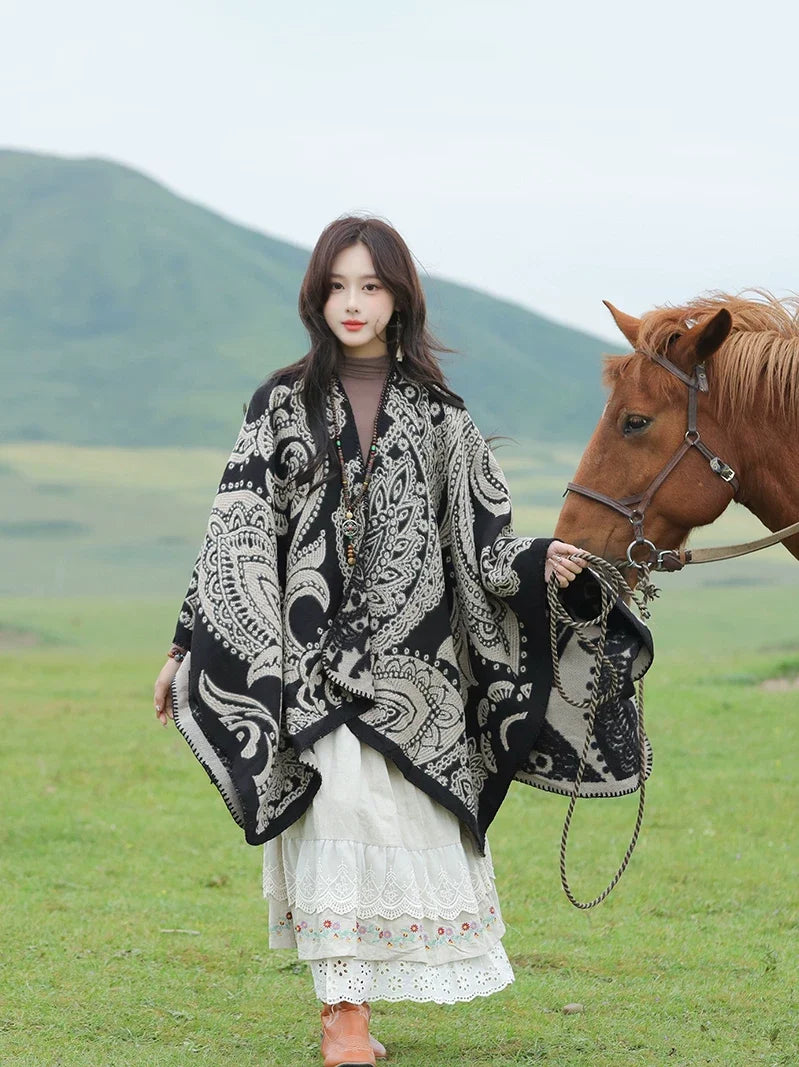 Nepal Cashew Flower Shawl Ethnic Style Scarf Cape Female Thickened Warm Cape