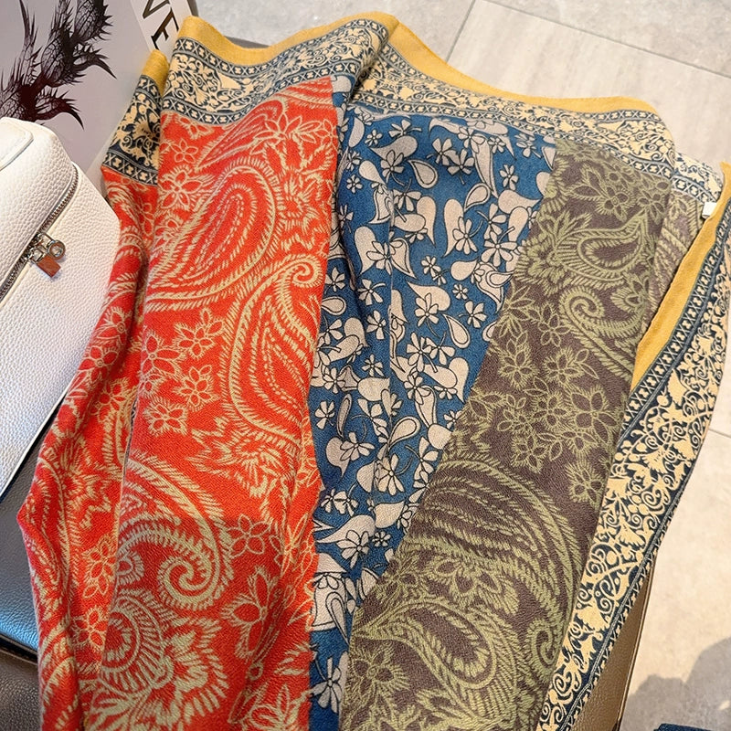 Paisley Red Cashew Bohemian Cotton and Linen Scarf Female Mori Versatile Sun Protection Warm Shawl Summer
