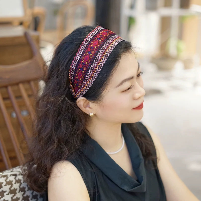 Variable Width Exquisite Embroidery Ethnic Style Headband, Wide Edge Headband Women's New Model