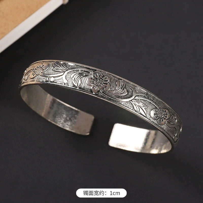 Handmade Miao Silver Old Bracelet Female Ethnic Style Retro Court Chinese Sculpture Ancient Silver Bracelet Personality Exotic Bracelet