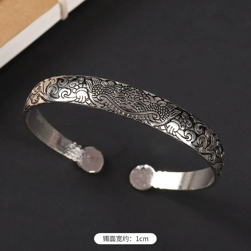 Handmade Miao Silver Old Bracelet Female Ethnic Style Retro Court Chinese Sculpture Ancient Silver Bracelet Personality Exotic Bracelet