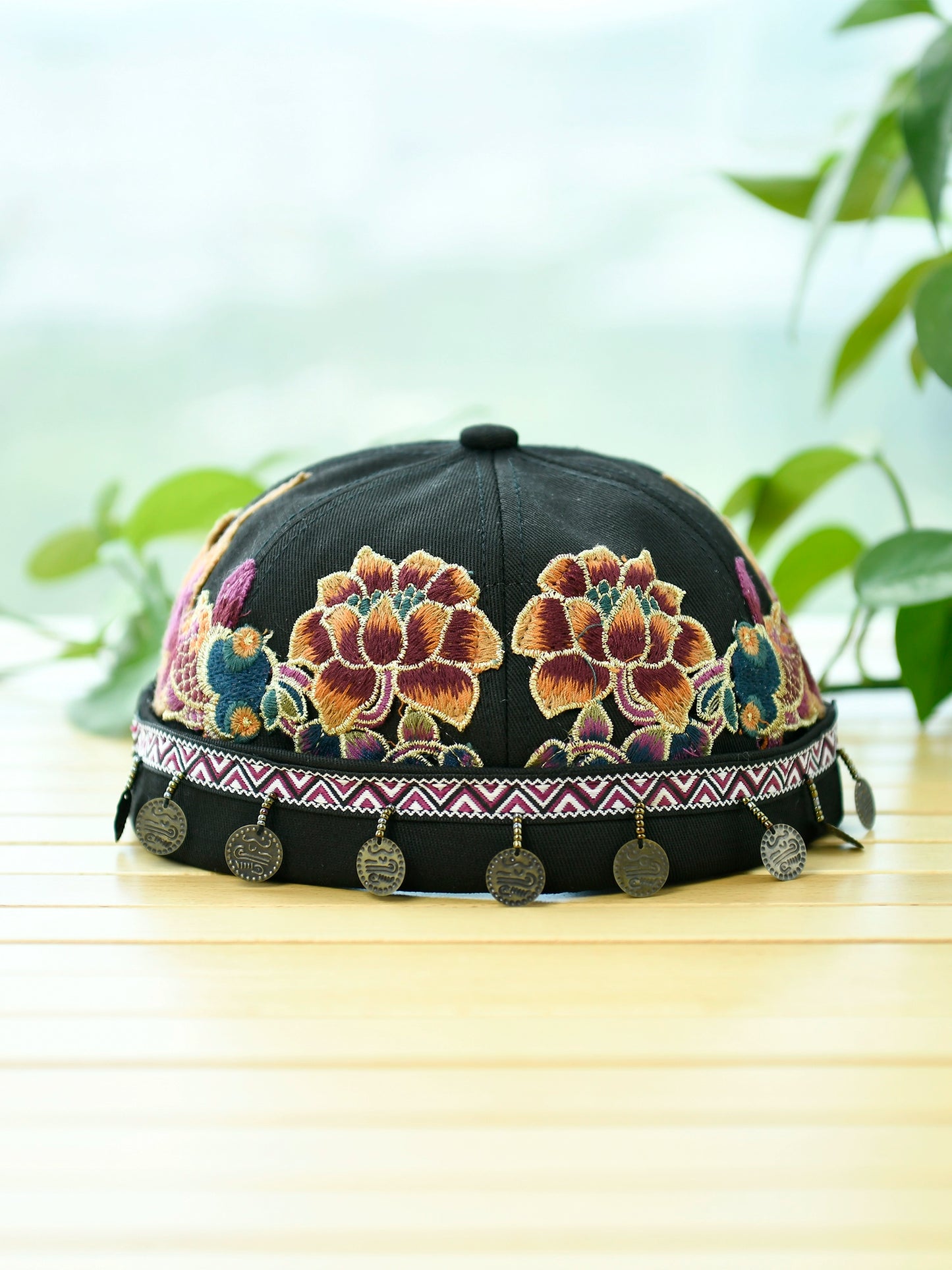 Ethnic Style Embroidery Fringed Hat Retro Personality Brimless Spring and Summer Yuppie Watermelon Hat Trendy Landlord Melon Fur Hat