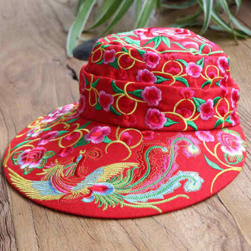 Versatile Ethnic Style Hat, Cotton and Hemp Embroidered Big Eave Hat, Embroidered Hat, Detachable Top, Dual Use Hat