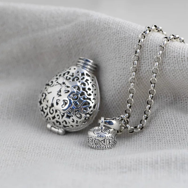 S925 Silver Double-sided Hollow Retro Lotus Sachet Pendant Can Be Opened To Expand Aromatherapy Necklace Gawu Box